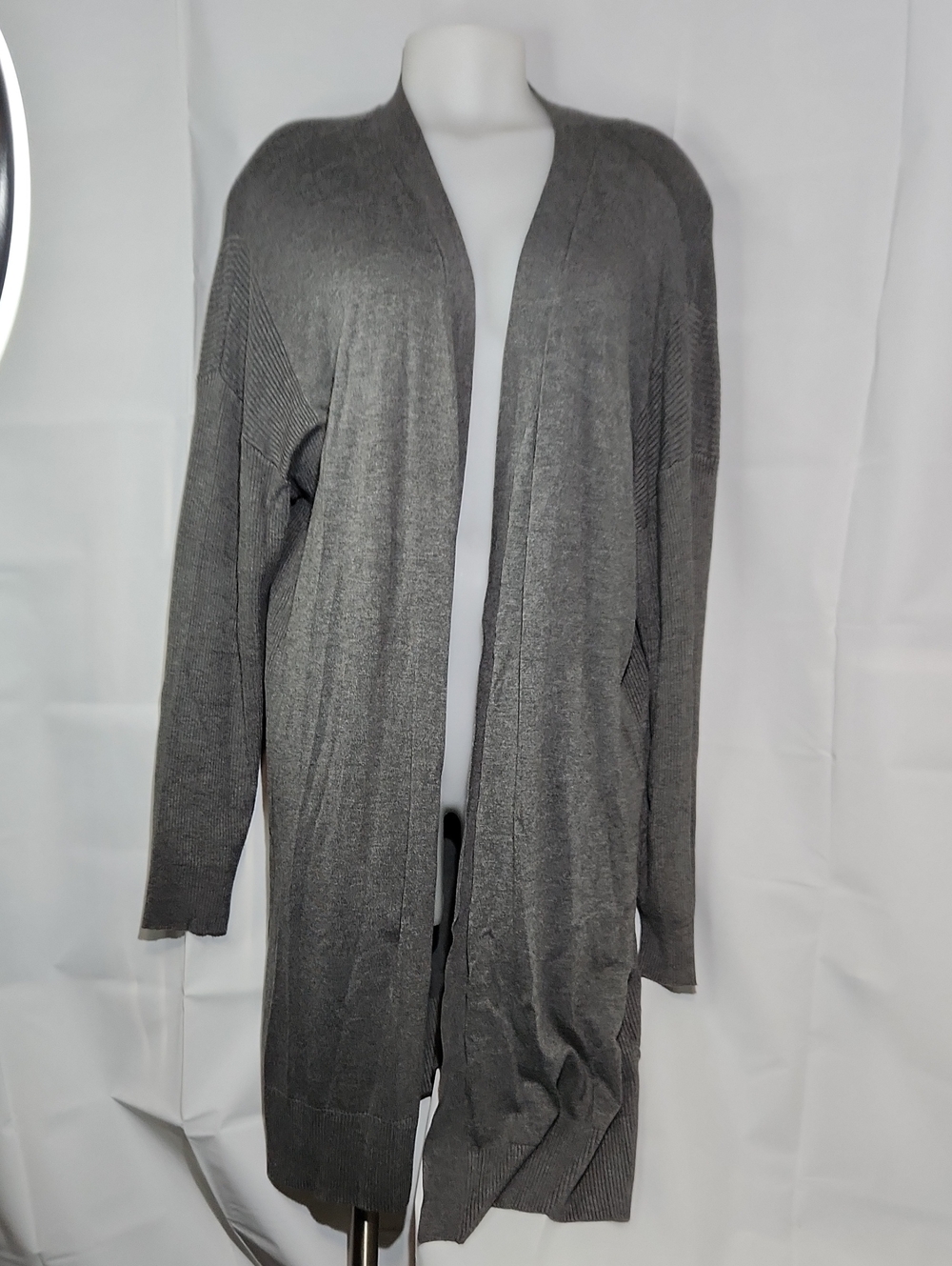 Lily Morgan Women's Open-Front Gray Long Cardigan Sweater - 1X